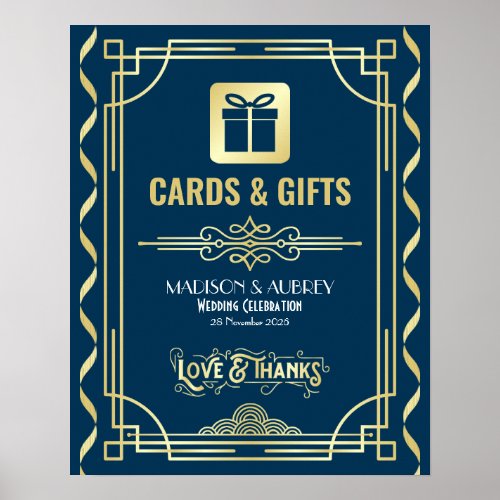 Art Deco Wedding Cards  Gifts Gold Blue Sign