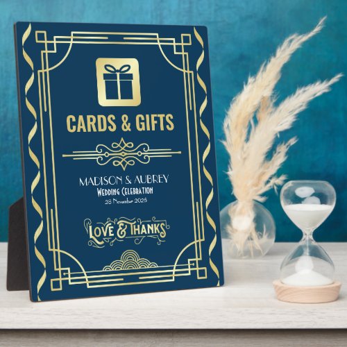 Art Deco Wedding Cards  Gifts Gold Blue Sign Plaque