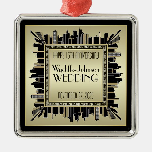 Art Deco Wedding Champagne Gold Gatsby Glamour Metal Ornament (Front)