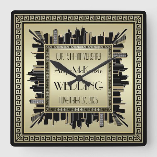 Art Deco Wedding Champagne Gold Gatsby Glamour Square Wall Clock