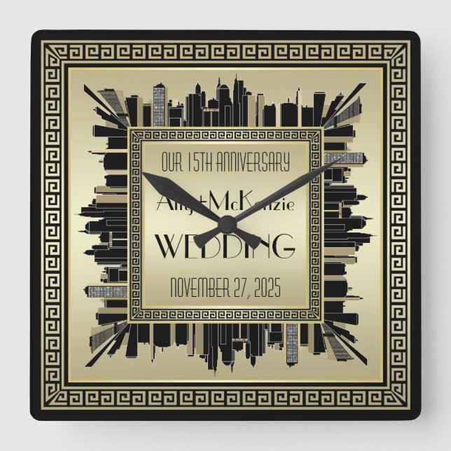 Art Deco Wedding Champagne Gold Gatsby Glamour Square Wall Clock (Front)