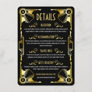 Art Deco Wedding Details Directions Map Gold Black Enclosure Card