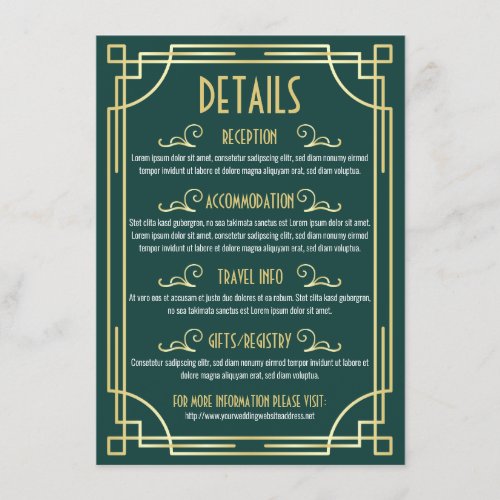 Art Deco Wedding Details Map Accommodation Info Enclosure Card