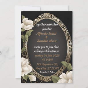 Art Deco Wedding Diamond black and Gold Foil   Inv Invitation