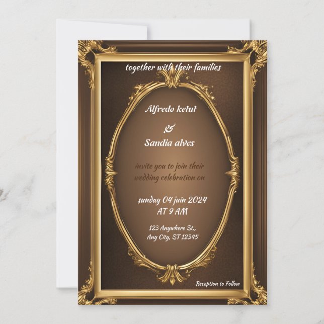 Art Deco Wedding Diamond brown and Gold Foil    Invitation (Front)