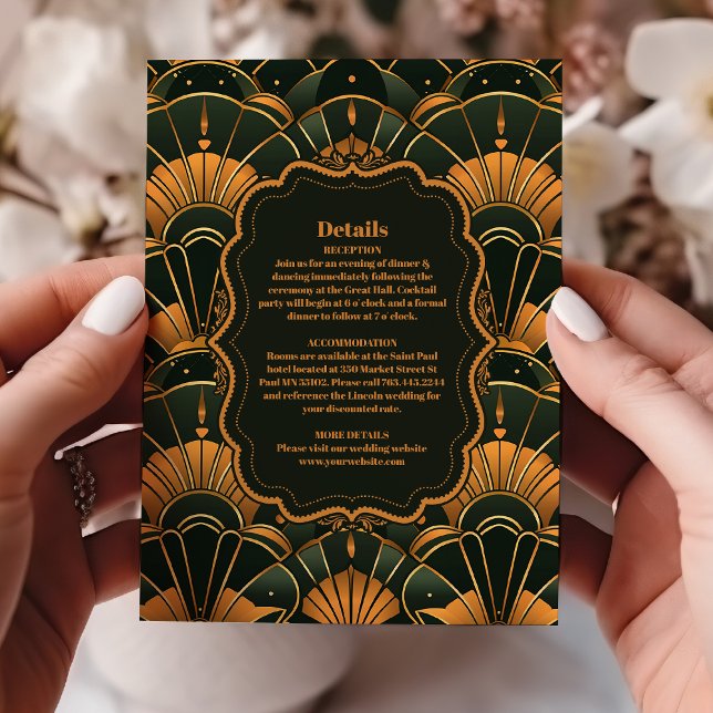 Art Deco Wedding Diamond Gold and Green  Enclosure Card (Creator Uploaded)
