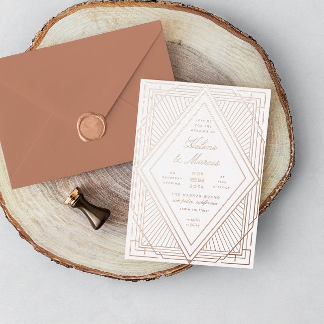 Art Deco Wedding Diamond Rose Gold Foil Invitation (Creator Uploaded)