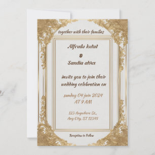 Art Deco Wedding Diamond white and Gold Foil Invitation