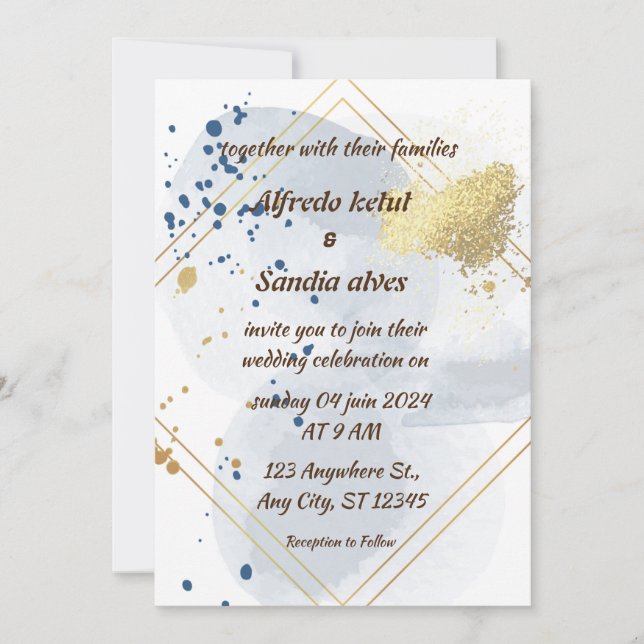 Art Deco Wedding Diamond white and Gold Foil  Invitation (Front)