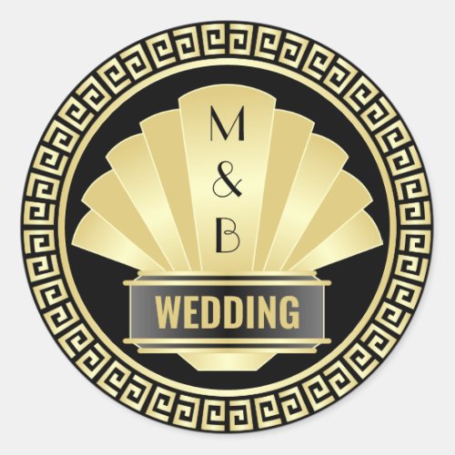 Art Deco Wedding Elegant Gold Black Great Gatsby Classic Round Sticker
