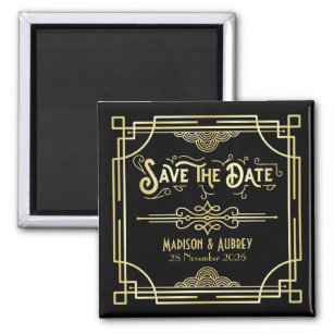 Art Deco Wedding Elegant Gold Black Save the Date Magnet