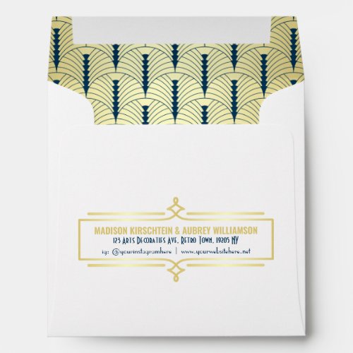 Art Deco Wedding Elegant Gold Blue Gatsby Address Envelope