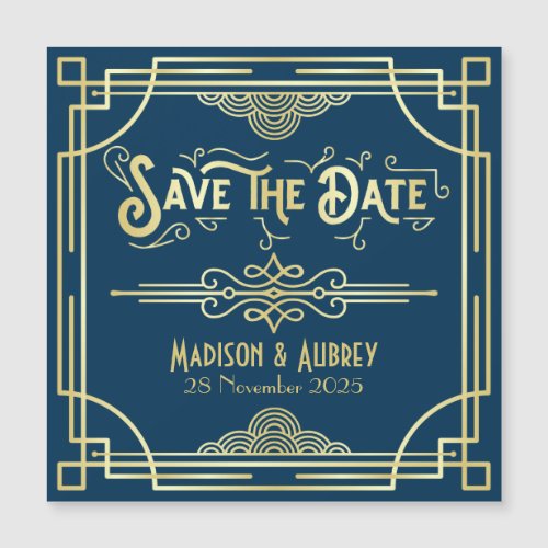 Art Deco Wedding Elegant Gold Blue Save the Date