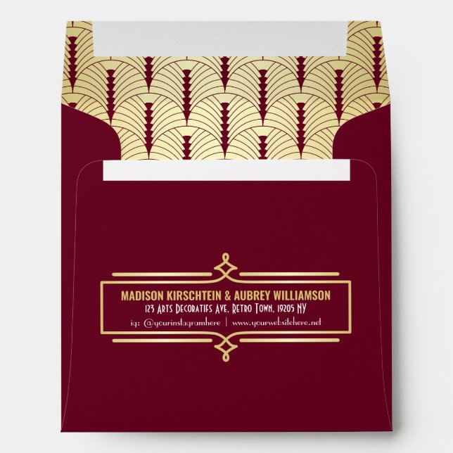Art Deco Wedding Elegant Gold Burgundy Gatsby Envelope (Back (Bottom))