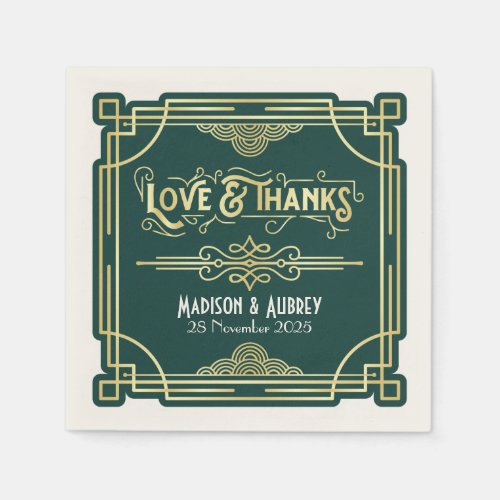 Art Deco Wedding Elegant Gold Green Gatsby Napkins