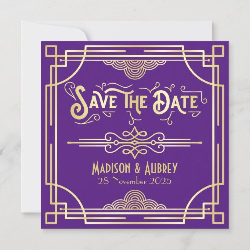 Art Deco Wedding Elegant Gold Purple Great Gatsby Save The Date
