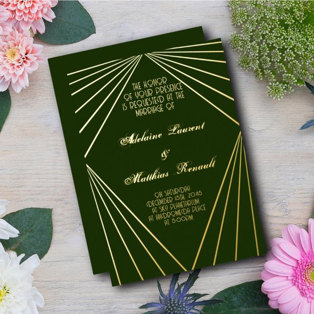 Art Deco Wedding Emerald Green Gold  Foil Invitation (Creator Uploaded)
