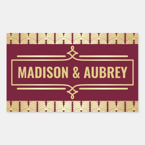 Art Deco Wedding Favor Gold Burgundy Great Gatsby Rectangular Sticker