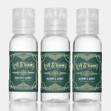 Art Deco Wedding Favor Love & Thanks Gold Green