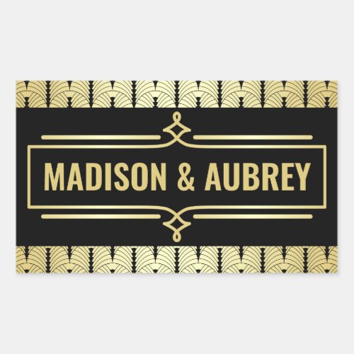 Art Deco Wedding Favor Your Name Gold Black Gatsby Rectangular Sticker