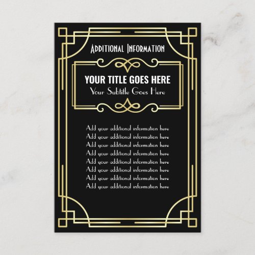 Art Deco Wedding Gold Black Additional Information Enclosure Card