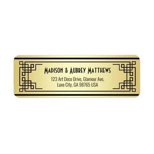 Art Deco Wedding Gold Black Elegant Return Address Label