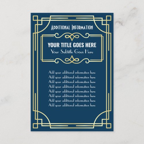 Art Deco Wedding Gold Blue Additional Info Enclosure Card
