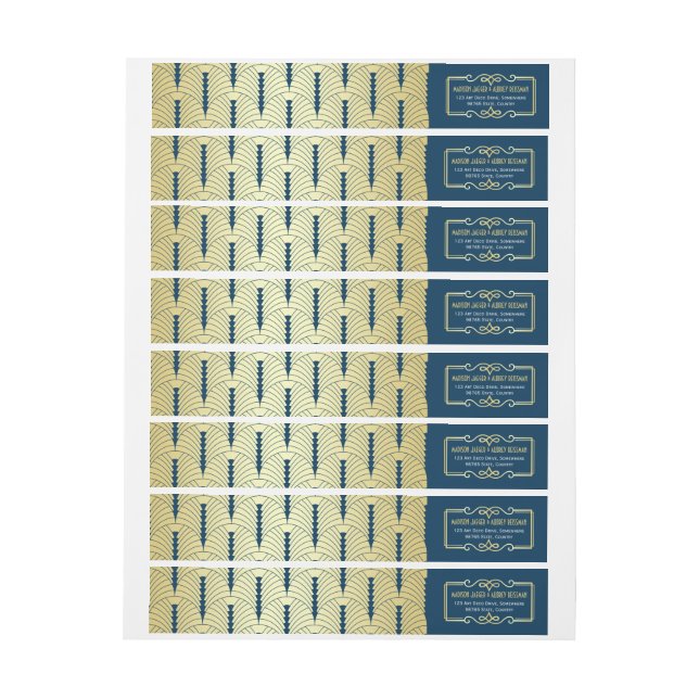Art Deco Wedding Gold Blue Elegant Gatsby Wrap Around Label (Sheet)