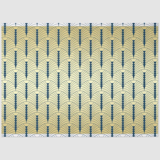Art Deco Wedding Gold Blue Palmetto Pattern Tissue Paper (Front)