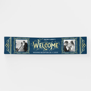 Art Deco Wedding Gold Blue Reception Dinner Party Banner