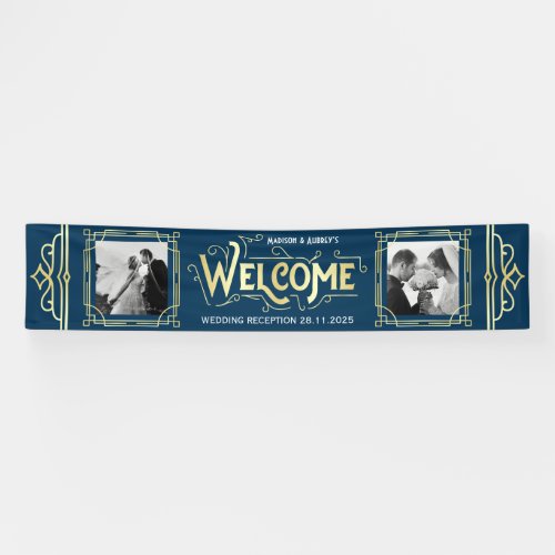 Art Deco Wedding Gold Blue Reception Dinner Party Banner