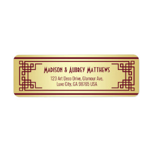 Art Deco Wedding Gold Burgundy Return Address Label