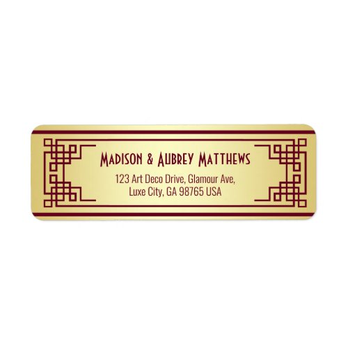 Art Deco Wedding Gold Burgundy Return Address Label