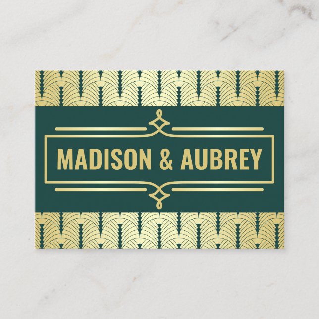 Art Deco Wedding Gold Dark Green Direction Map Enclosure Card (Front)