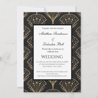 Art Deco Wedding Gold Elegant Modern 2 Invitation