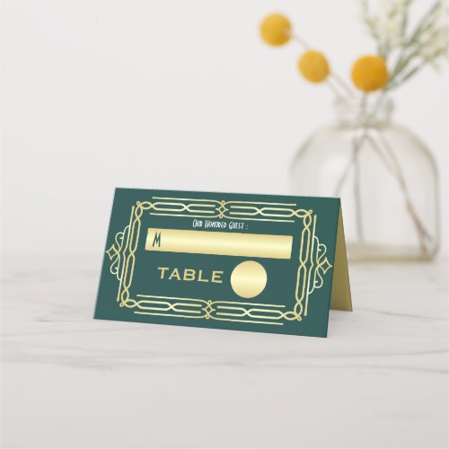 Art Deco Wedding Gold Green Elegant Setting Escort Place Card