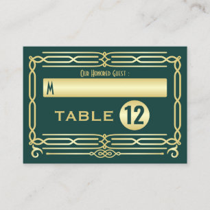 Art Deco Wedding Gold Green Elegant Setting Escort Place Card