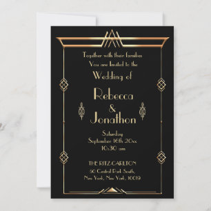 Art Deco Wedding Gold on Black Vintage Elegance Invitation