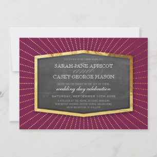 ART DECO WEDDING gold sunburst gray cranberry plum Invitation