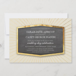 ART DECO WEDDING gold sunburst gray ivory cream Invitation