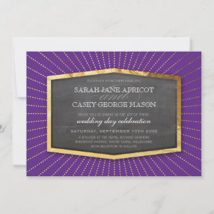 ART DECO WEDDING gold sunburst gray rich purple Invitation