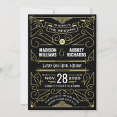 Art Deco Wedding Great Gatsby Elegant Gold Black Invitation (Front)