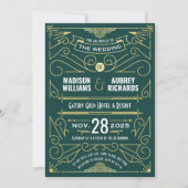 Art Deco Wedding Great Gatsby Elegant Gold Green Invitation (Front)
