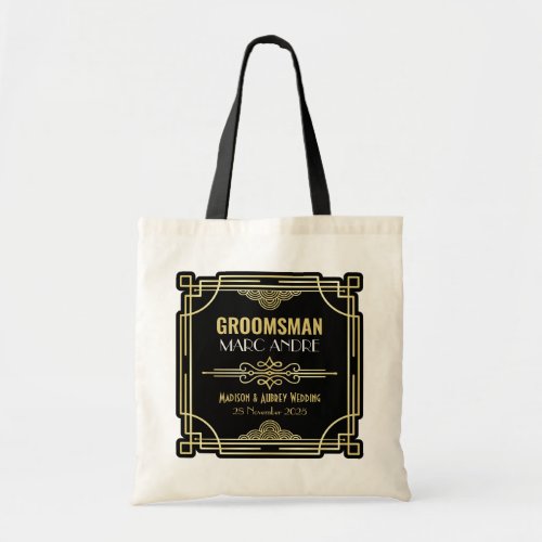 Art Deco Wedding Groomsman Gold Black Favor 1920s Tote Bag