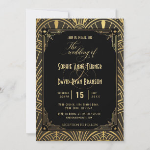 Art Deco Wedding Invitation Black Gold Elegant