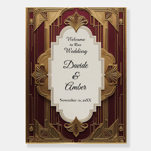 Art Deco Wedding Invite Burgundy & Gold Vintage Foam Board