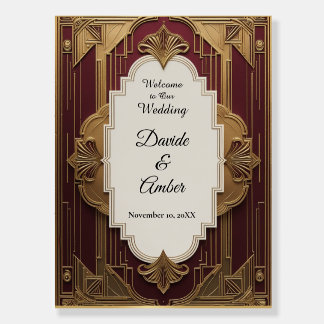 Art Deco Wedding Invite Burgundy & Gold Vintage Foam Board