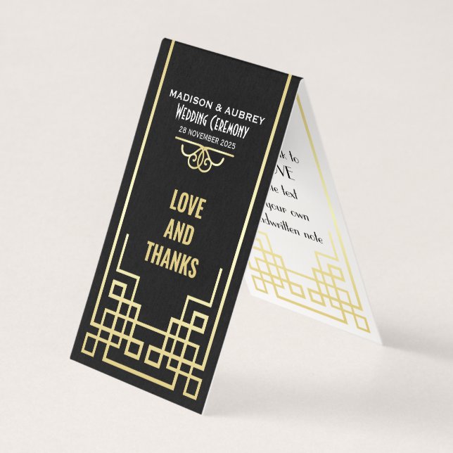 Art Deco Wedding Love & Thanks Gold Black Favor (Front)