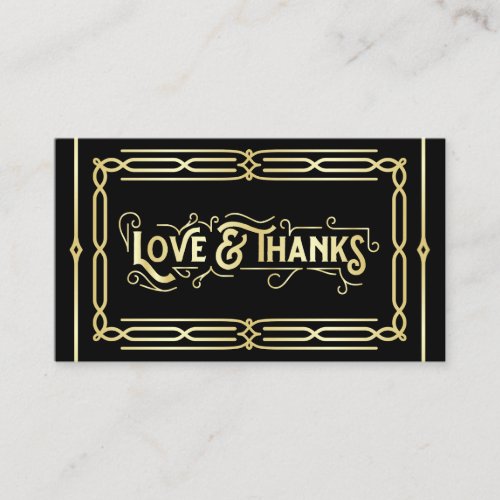 Art Deco Wedding Love  Thanks Gold Black Favor Enclosure Card