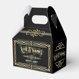 Art Deco Wedding Love & Thanks Gold Black Favor Favor Box